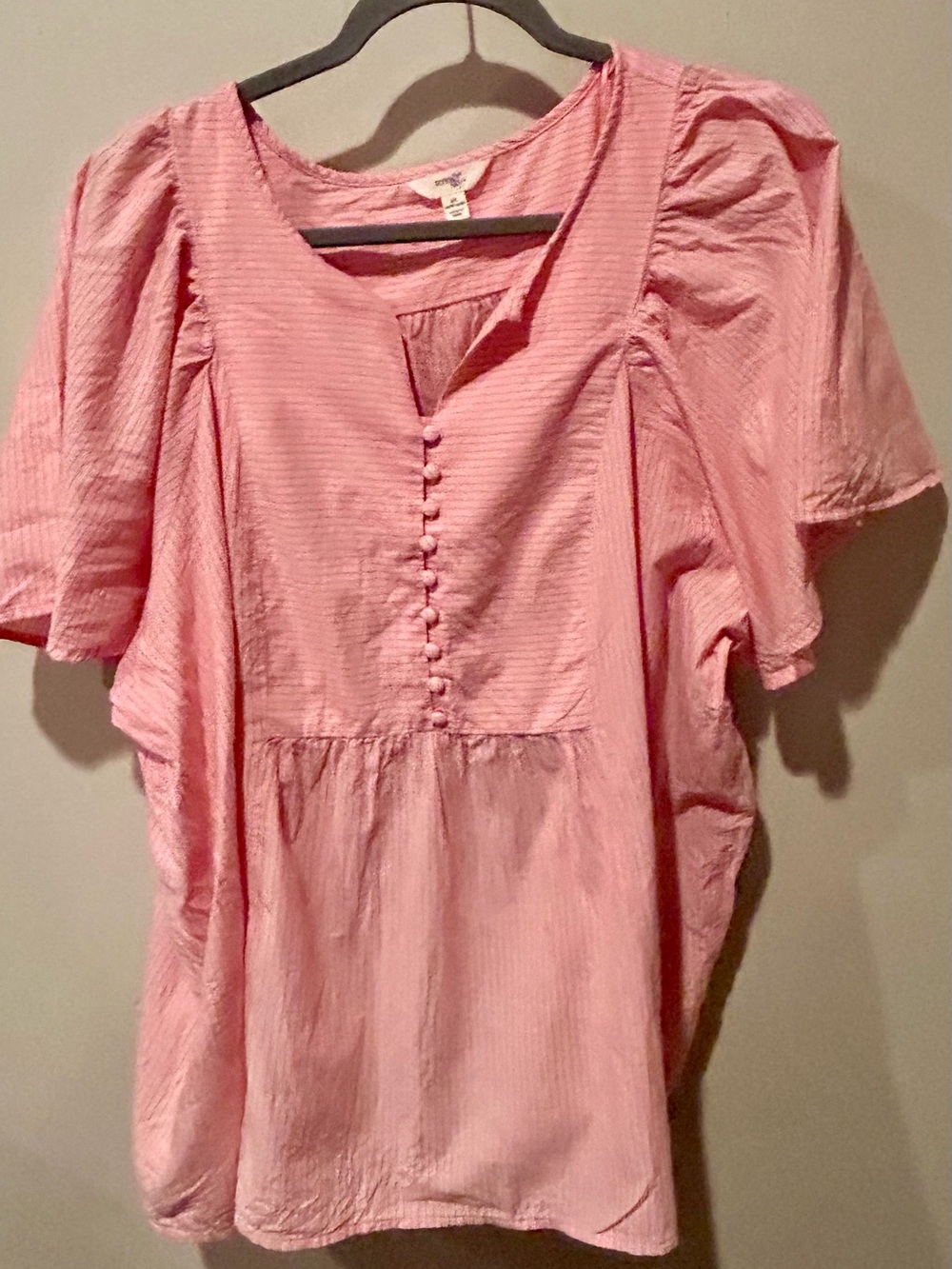 Terra & Sky Women's Coral Blouse with Ruffled Sleeves; Size 2X